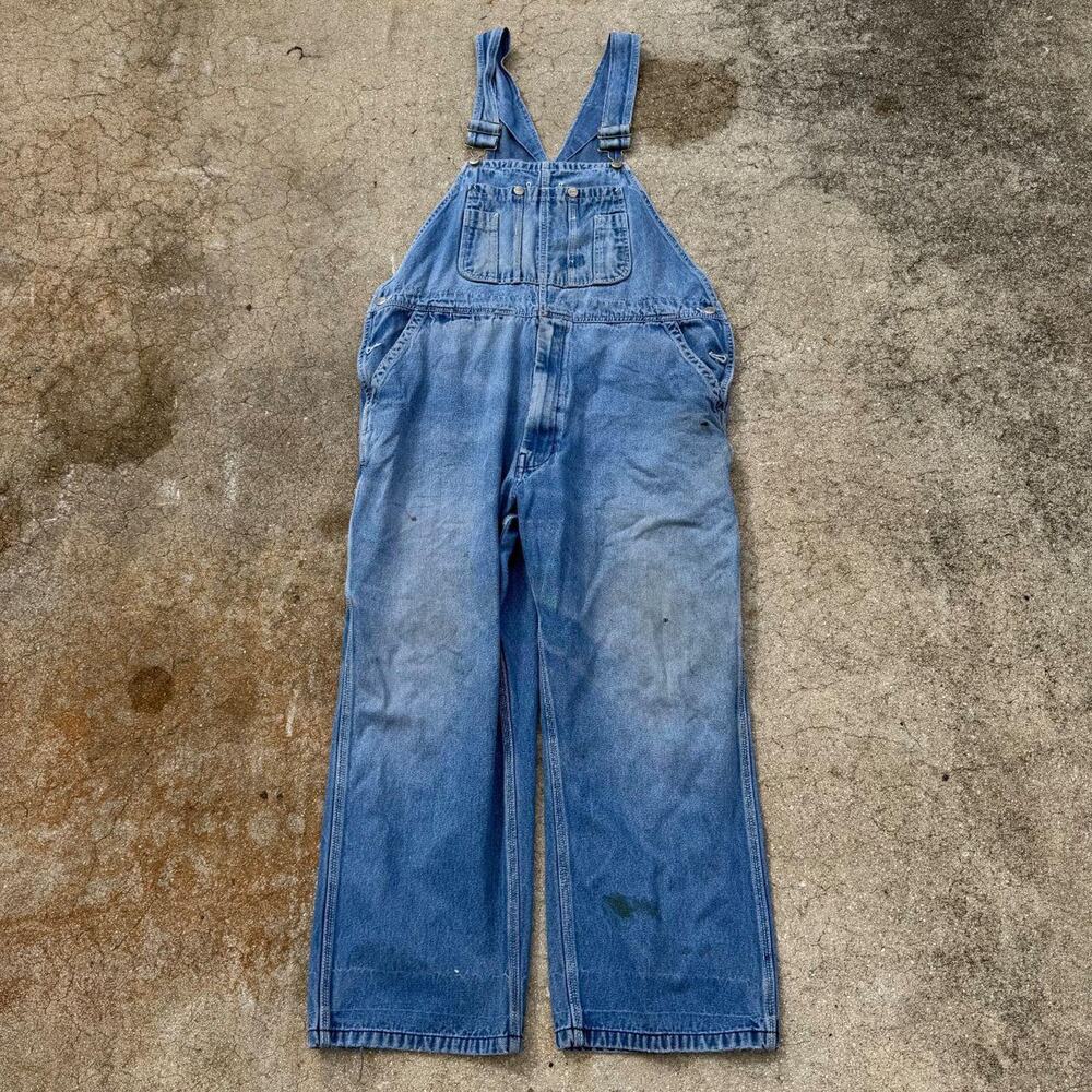 Big Smith Bib Overalls Denim Jean Farmer Distressed & Stained Size 42x30